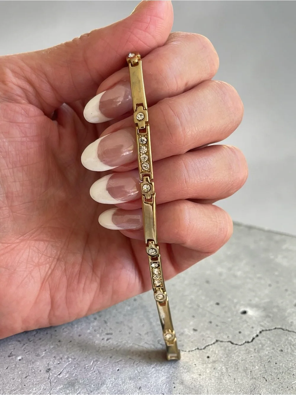Vintage Gold Tone Channel Set Crystal Link Bracelet Fold Over Clasp 7
